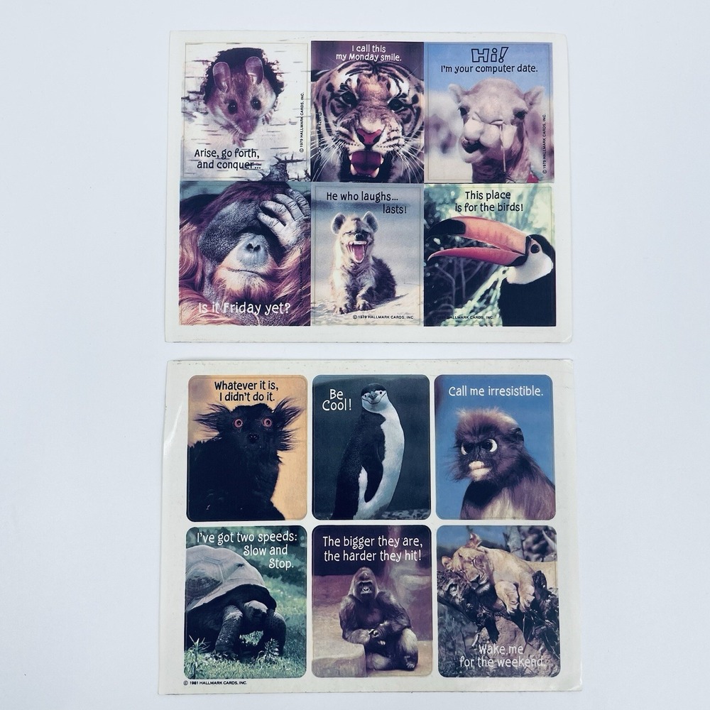Vintage 1979 1981 Hallmark Animal Sticker Sheets Humorous Captions Set of 2